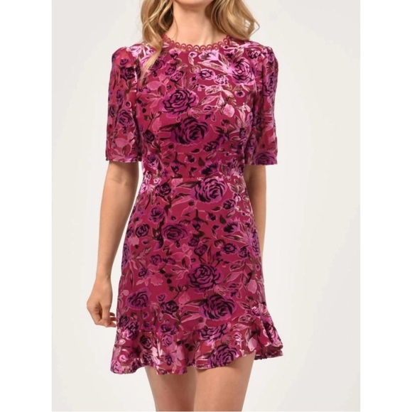 Adelyn Rae Dresses & Skirts - Adelyn Rae Larita Velvet Floral Open Back Mini Dress